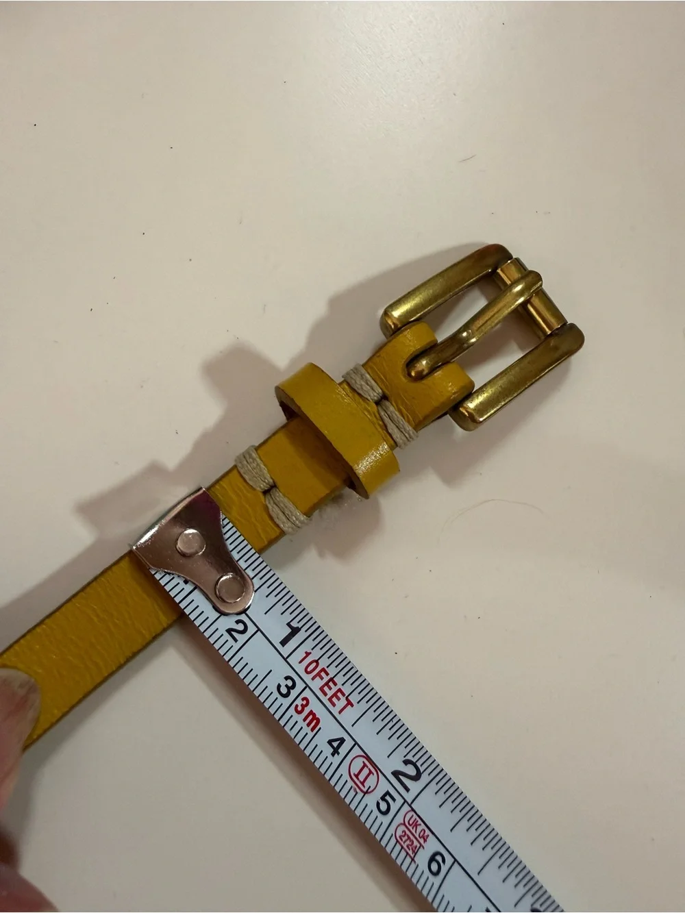 Vintage retro yellow leather minimalist ultra skinny Belt small medium